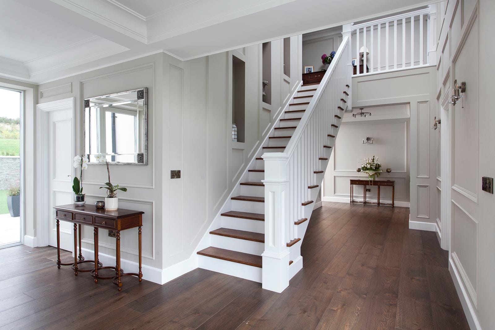 dark hardwood flooring in hallway